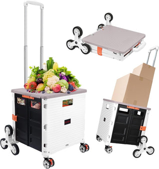 65L Collapsible Rolling Cart with Lid & Stair-Climbing Wheels