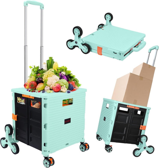 65L Collapsible Rolling Cart with Lid & Stair - Climbing Wheels - AxenBox