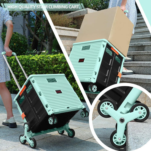65L Collapsible Rolling Cart with Lid & Stair-Climbing Wheels