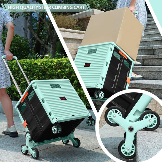 65L Collapsible Rolling Cart with Lid & Stair - Climbing Wheels - AxenBox