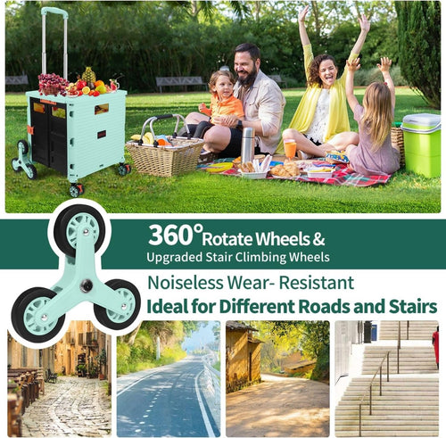 蓋付き65L折りたたみ式ローリングカート＆階段昇降ホイール付き