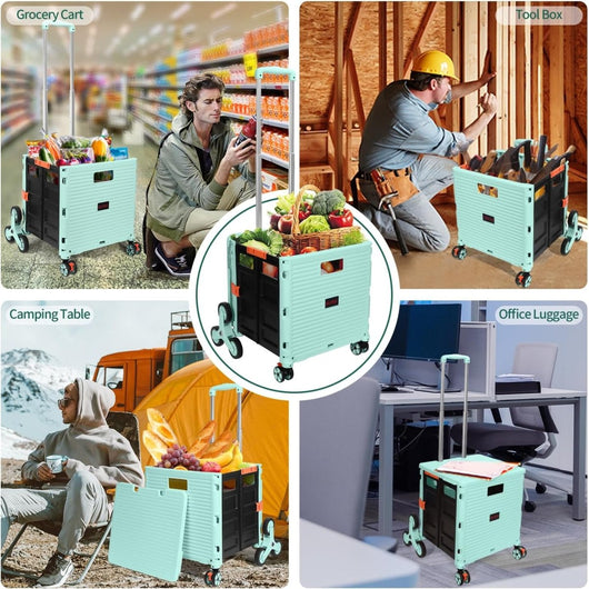 65L Collapsible Rolling Cart with Lid & Stair - Climbing Wheels - AxenBox