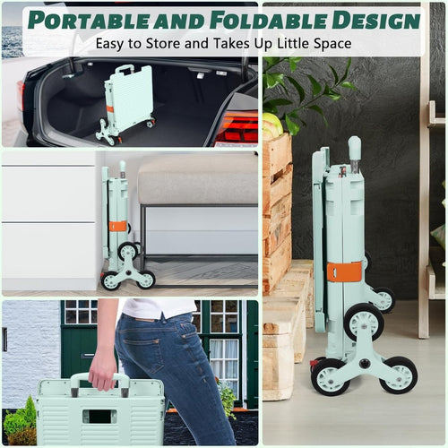 蓋付き65L折りたたみ式ローリングカート＆階段昇降ホイール付き