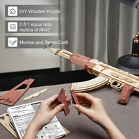 AK - 47 Assault Rifle Gun Wooden Replica Rubber Band Gun Model Kit, Toys Gift for Children - AxenBox