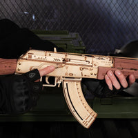 AK - 47 Assault Rifle Gun Wooden Replica Rubber Band Gun Model Kit, Toys Gift for Children - AxenBox
