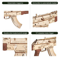 AK - 47 Assault Rifle Gun Wooden Replica Rubber Band Gun Model Kit, Toys Gift for Children - AxenBox