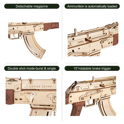 AK - 47 Assault Rifle Gun Wooden Replica Rubber Band Gun Model Kit, Toys Gift for Children - AxenBox