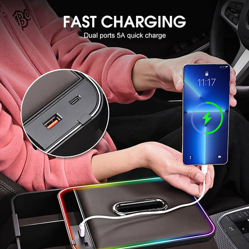 LEDアンビエント照明付きアームレスト収納ボックス