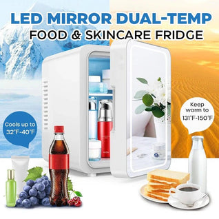 BeautyCool Dual-Temp Skincare Fridge with LED Mirror for Home & Car