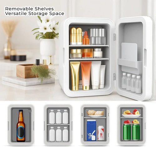 BeautyCool Dual-Temp Skincare Fridge with LED Mirror for Home & Car