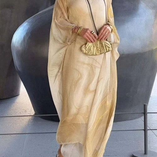 エレガントなシフォンのマーブルプリントドレス