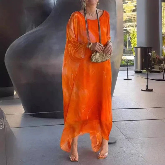 Elegant Chiffon Marbleized Print Dress - AxenBox