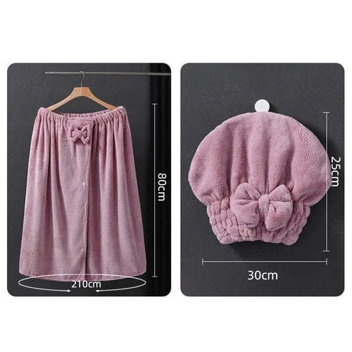 特大サイズ ソフト吸収性 弾性バスローブ＆ヘアドライキャップ 2点セット