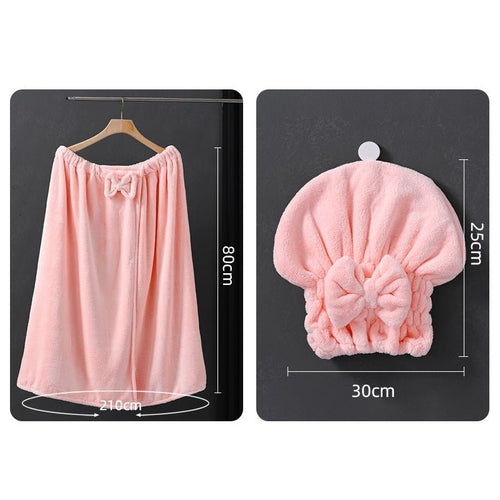 特大サイズ ソフト吸収性 弾性バスローブ＆ヘアドライキャップ 2点セット