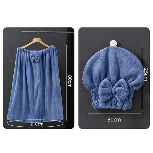 特大サイズ ソフト吸収性 弾性バスローブ＆ヘアドライキャップ 2点セット