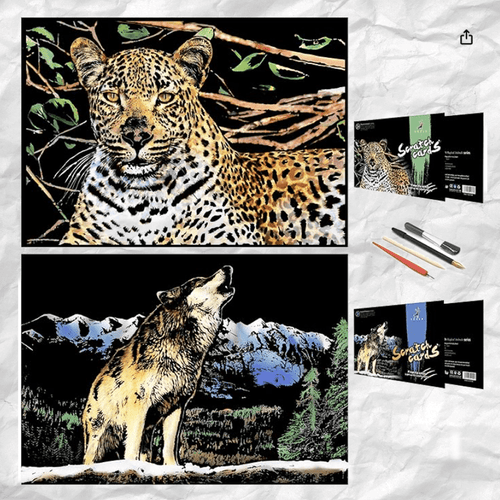 Scratch Art Painting Kits for Adults & Kids, Rainbow Painting Sketch Night View Scratchboard