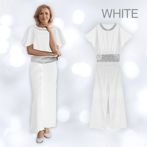 Sequin Elegant Two-piece Set Pantsuit Batwing Sleeve Women Blouse
